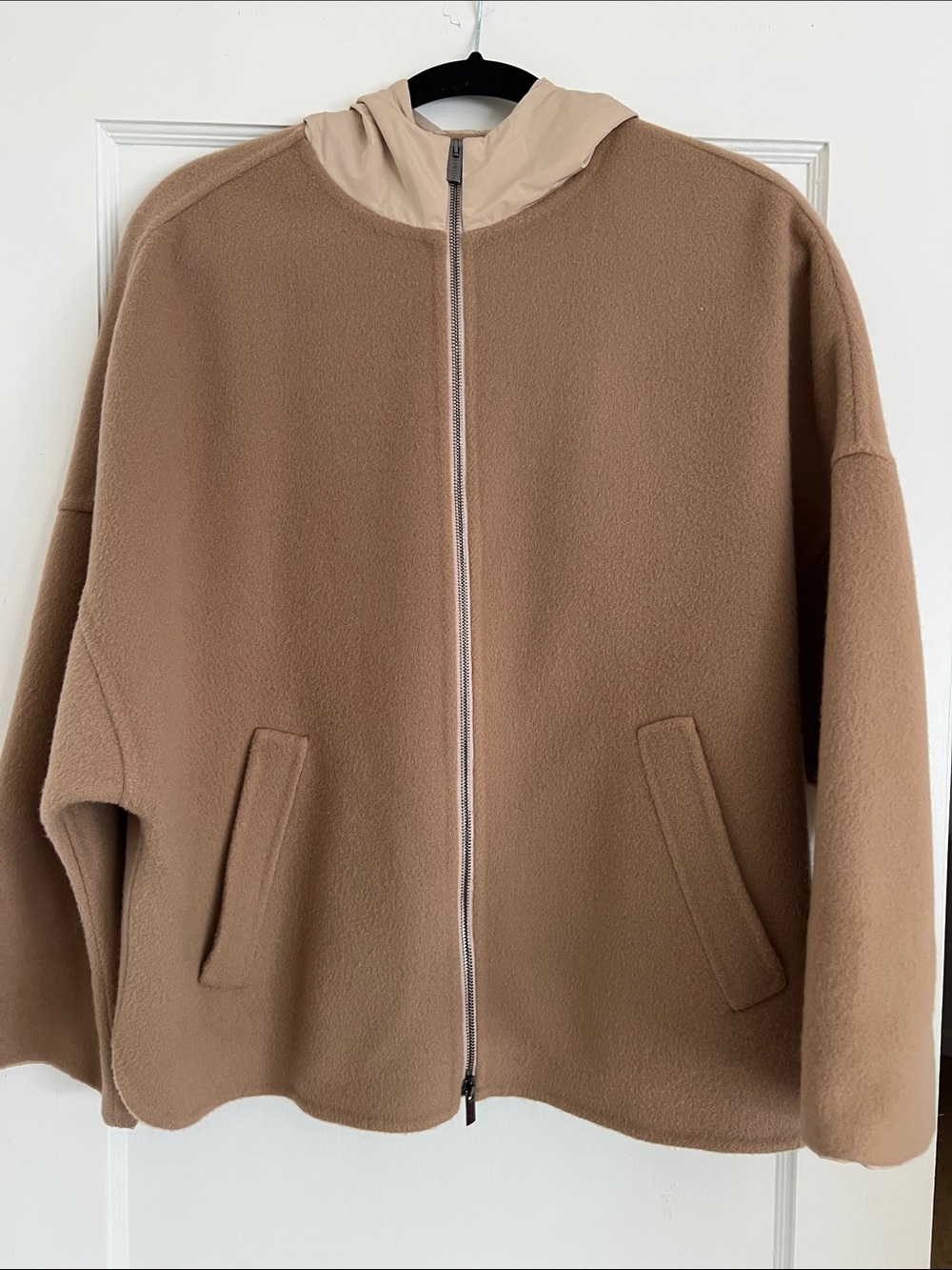 Peserico Wool Cashmere Hooded Jacket Beige Made in Italy IT 38